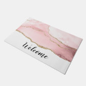 Paillasson Agate rose vierge avec ruban or Elégant bienvenue (Incliné)