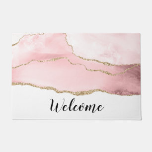 Paillasson Agate rose vierge avec ruban or Elégant bienvenue