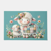 Paillasson Agneaux mignons aux accents floraux et en écailles (Devant)