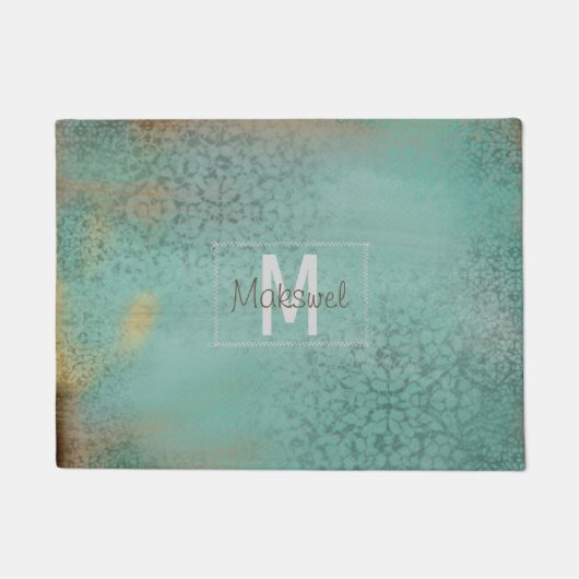Paillasson Agritourisme rustique Turquoise Monogramme (Devant)