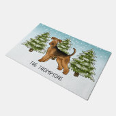 Paillasson Airedale Terrier Chien Snowy Winter Forest Et Nom (Incliné)
