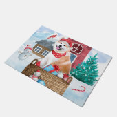 Paillasson Akita Chien dans la neige Maison de Chien de Noël (Incliné)