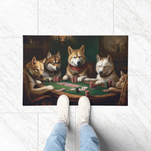 Paillasson Akita Chiens Jouer Poker Art