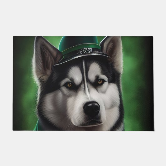 Paillasson Alaskan Malamute chien en robe de fête St. Patrick (Devant)