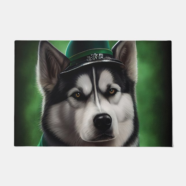 Paillasson Alaskan Malamute chien en robe de fête St. Patrick (Devant)
