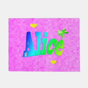 Paillasson Alice, Girls Nom Logo Avec Coeurs,