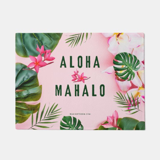 PAILLASSON ALOHA ET MAHALO - VERT ROSE - POUCE MAT (Devant)