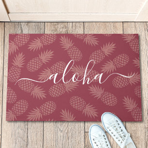 Paillasson Aloha rose Dusty Script Motif ananas simple