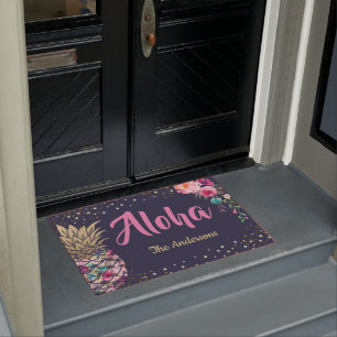 Paillasson Aloha Tropical Pineappal Rose Floral Nom de famill