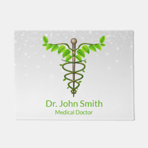 Paillasson Alternative Médicale Caduceus Vert Feuilles Blanc