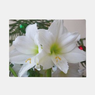 Paillasson Amaryllis blanc et sapin de Noël