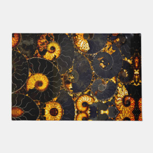 Paillasson Ambre doré noir Nautilus motif, fossile