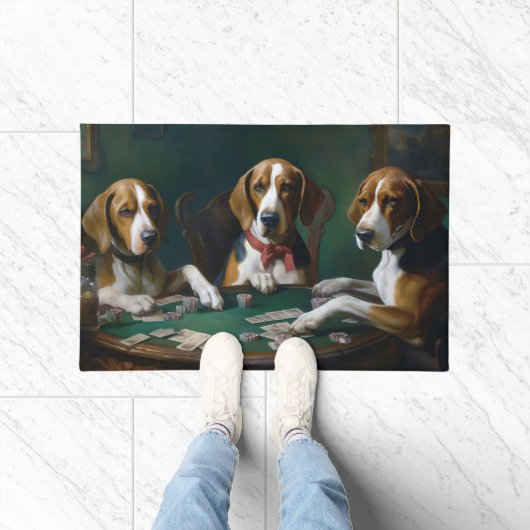 Paillasson American English Foxhound Dogs Jouer Poker Art (Intérieur)