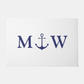 Paillasson Ancrage nautique marine bleu blanc couple monogram (Devant)