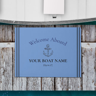 Paillasson Ancre et nom du bateau Cornflower Bleu Nautique