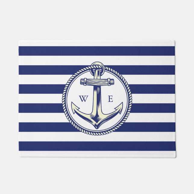 Paillasson Ancre nautique Bleu marine Rayures (Devant)