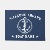 Paillasson Ancre nautique Marine Blue Welcome Aboard Nom du b (Devant)