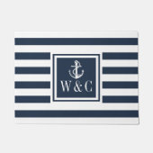 Paillasson Ancre nautique Monogramme Marine Bleu Stripe (Devant)