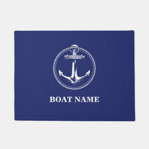 Paillasson Ancre nautique Nom du bateau Bleu marine