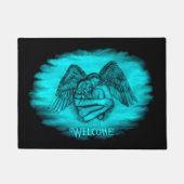 Paillasson Angel Eros en amour, design noir et vert (Devant)