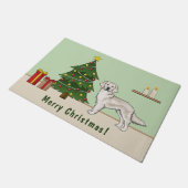 Paillasson Anglais Crème Golden Retriever avec sapin de Noël (Incliné)