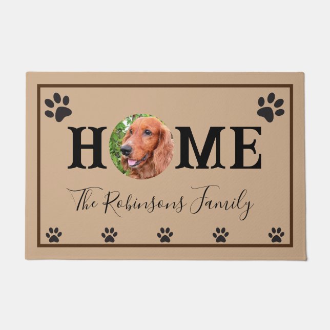 Paillasson Animaux de compagnie photo print & HOME Script Nom (Devant)