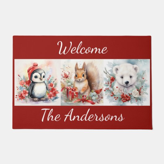 Paillasson Animaux de Noël Ours polaire de pingouin Ajouter u (Devant)