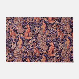 PAILLASSON ANIMAUX FORESTIERS, FOX, PEACOCK, HARE ROSE BLEU F