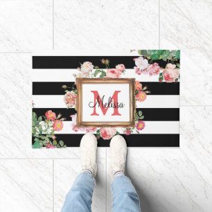 Paillasson Antique Vintage Floral & Stripes Monogramme