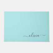 Paillasson Aqua Blue Turquoise Moderne Script Girl Monogramme (Devant)