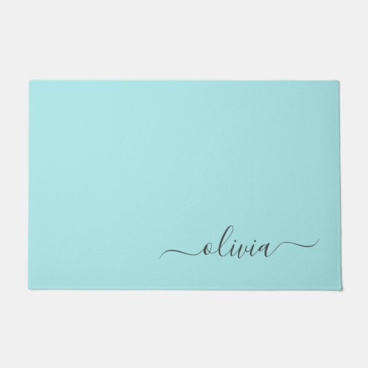 Paillasson Aqua Blue Turquoise Moderne Script Girl Monogramme (Devant)