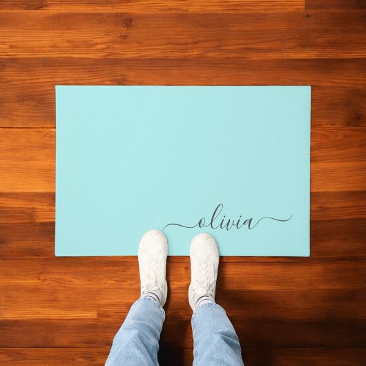 Paillasson Aqua Blue Turquoise Moderne Script Girl Monogramme