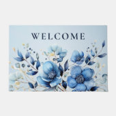 Paillasson Aquarelle bleu Fleurs mat de porte (Devant)