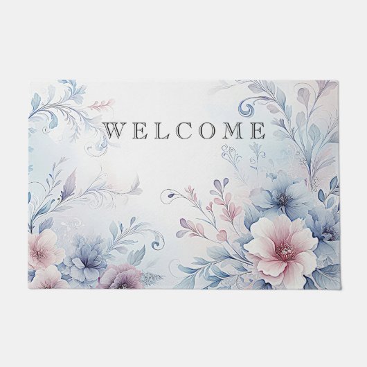 Paillasson Aquarelle bleu rose floral mat (Devant)