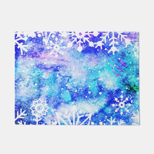 Paillasson Aquarelle bleue de flocon de neige (Devant)