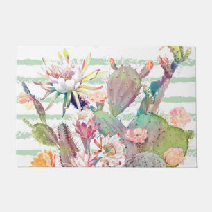 Paillasson Aquarelle cactus, motifs floraux et rayures