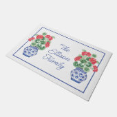 Paillasson Aquarelle Chinoiserie Vase des Geraniums rouges (Incliné)