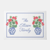 Paillasson Aquarelle Chinoiserie Vase des Geraniums rouges (Devant)