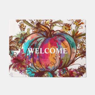 Paillasson Aquarelle colorée Chute Citrouille Thanksgiving