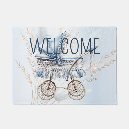 Paillasson Aquarelle Cute Classic Poussette Bleu Floral (Devant)