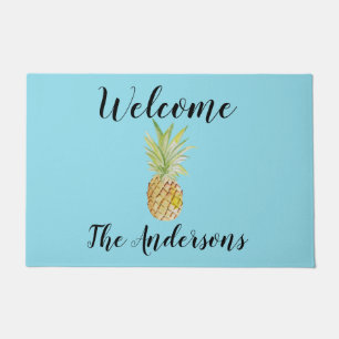Paillasson Aquarelle d'ananas personnalisée Couleur bleue Bie