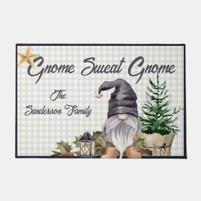 Paillasson Aquarelle de Noël Monogramme Gnome (Devant)