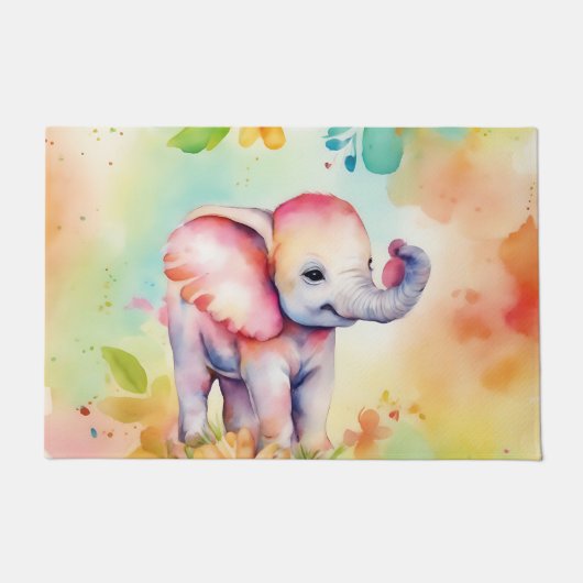 Paillasson Aquarelle d'éléphant doux (Devant)