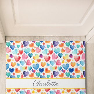 Paillasson Aquarelle du coeur Colorée mignonne Amour Nom pers