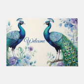 Paillasson Aquarelle fleurie Peacock Bienvenue (Devant)