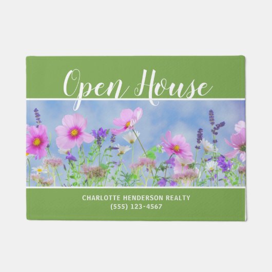 Paillasson Aquarelle Florale Immobilier Open House Doormat (Devant)