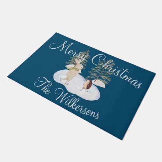 Paillasson Aquarelle Forêt de patinage sur glace Animaux sur  (Incliné)