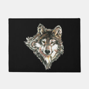 Paillasson Aquarelle Gris Loup Logo Nom personnalisé loups