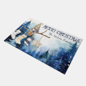 Paillasson Aquarelle Lady Gnome Forêt Bleue Joyeux Noël (Incliné)