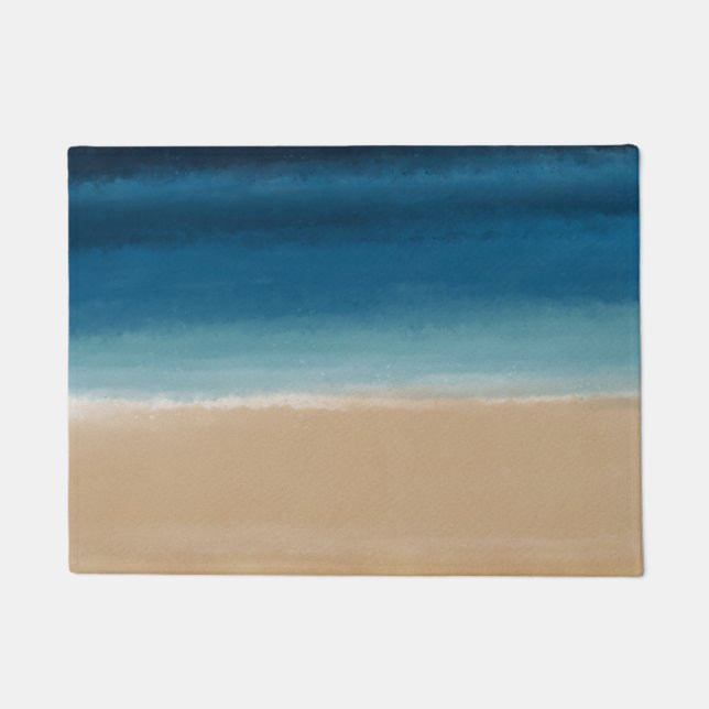 Paillasson Aquarelle moderne Gold Blue Beach (Devant)